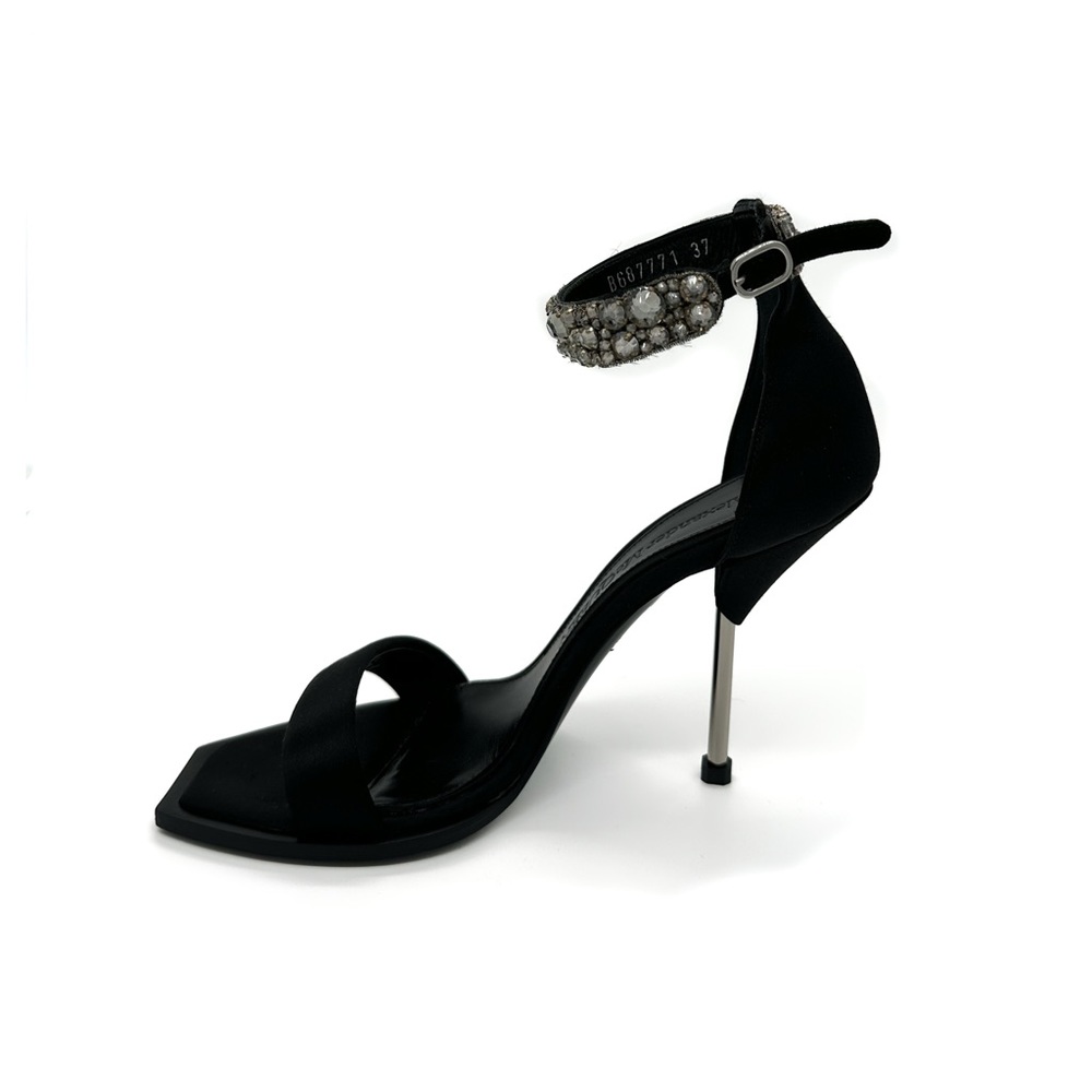 ALEXANDER MCQUEEN embroidered strap sandal black & silver